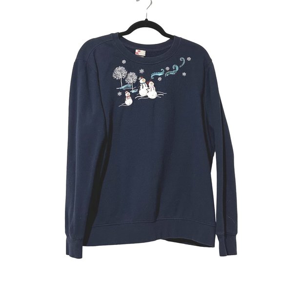 Holiday Editions size XL navy blue snowman appliqué winter Christmas sweatshirt - Picture 1 of 6